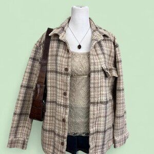 abercrombie and fitch beige brown plaid preppy indie skater chunky shirt jacket